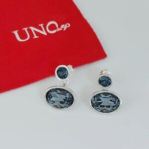 Uno de 50 Tiered Earring with Bluce Small Crystal and Larger Crystal Silver